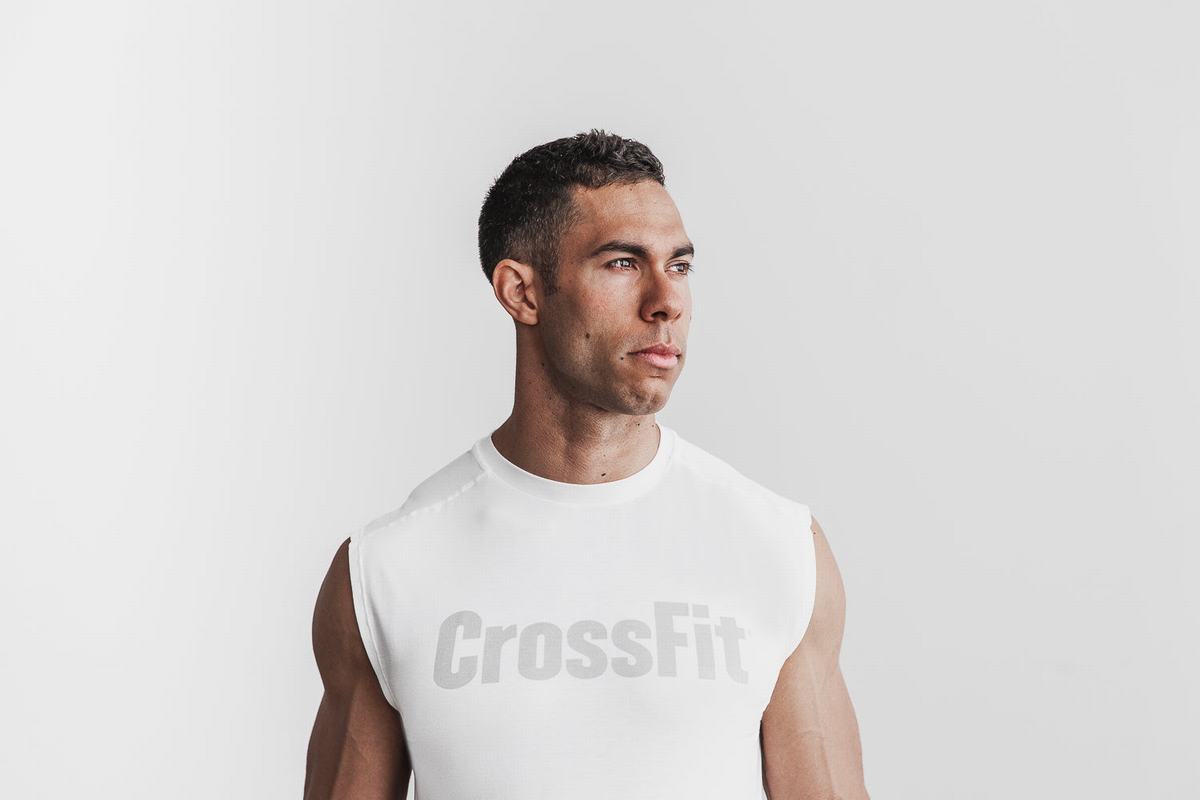 Nobull Crossfit® Sleeveless Men\'s T Shirts White | Australia (MS9738)